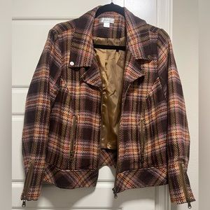 CJ Banks Size X Brown and Pink Plaid Motor Jacket